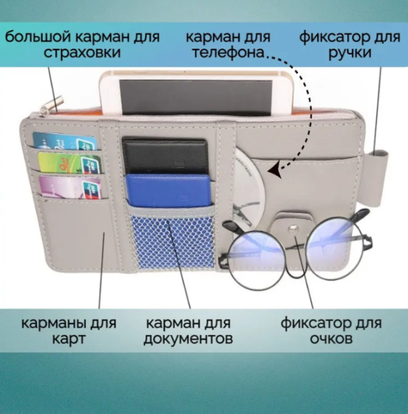 Визитница органайзер с креплением на козырек автомобиля AV-189